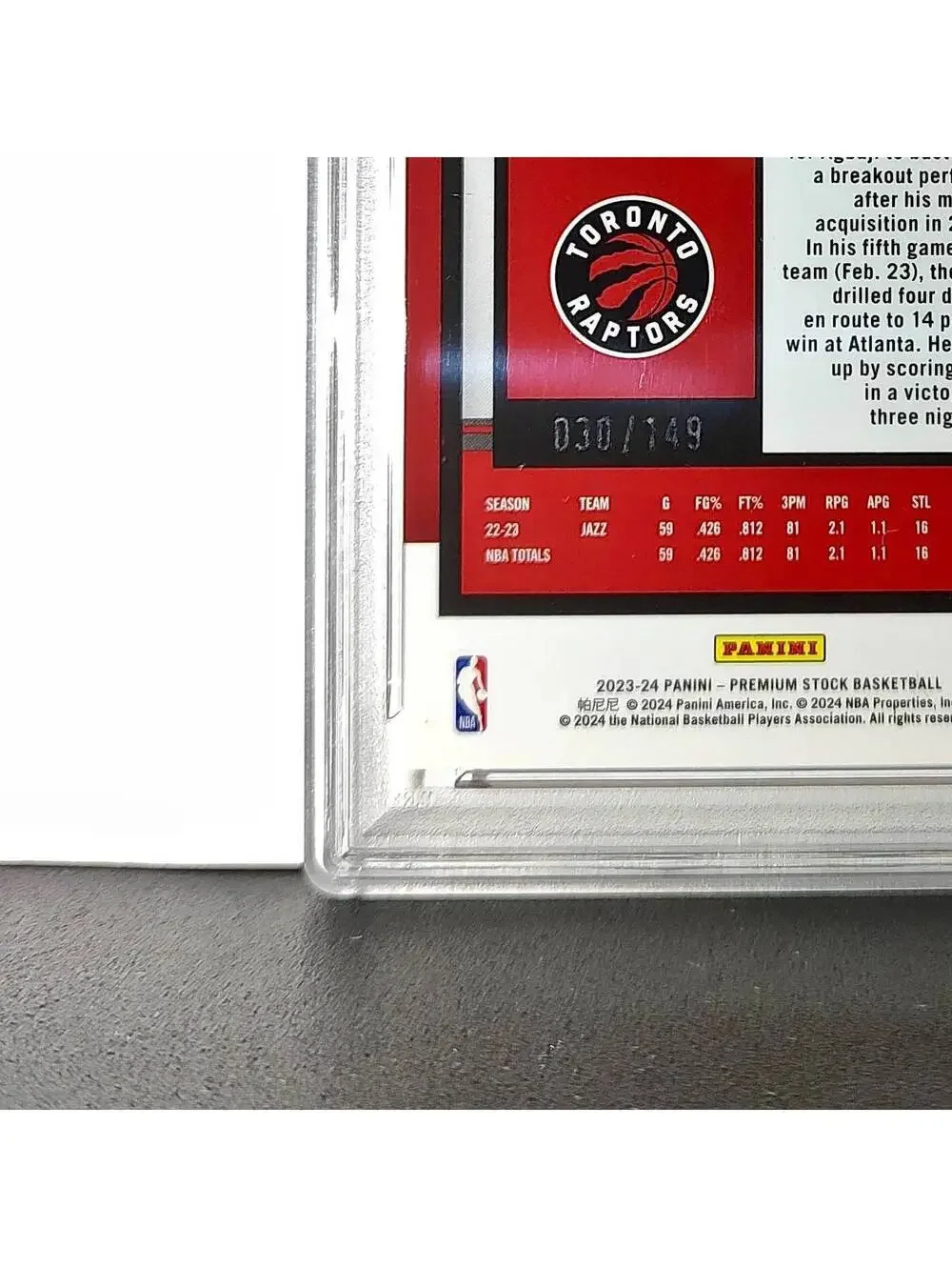 Ochai Agbaji 2023 Panini Hoops Premium #62 30/149 Red Disco Prizm PSA 10 Gem